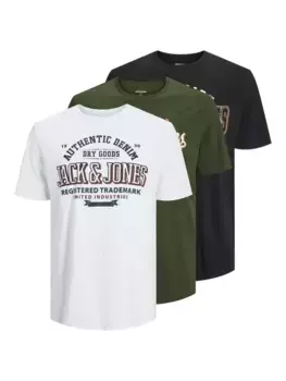 Рубашка с круглым вырезом Jack & Jones PlusSize "JJELOGO TEE SS NECK 2COLAW24 3P KMP PLS", белый