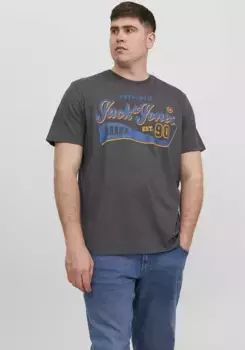 Рубашка с круглым вырезом Jack & Jones PlusSize "JJELOGO TEE SS O-NECK 2 COL 23/24 PLS", серый