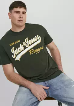 Рубашка с круглым вырезом Jack & Jones PlusSize "JJELOGO TEE SS O-NECK 2 COL 23/24 PLS", цвет Mountain View