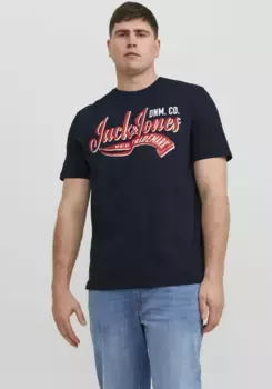 Рубашка с круглым вырезом Jack & Jones PlusSize "JJELOGO TEE SS O-NECK 2 COL 23/24 PLS", синий