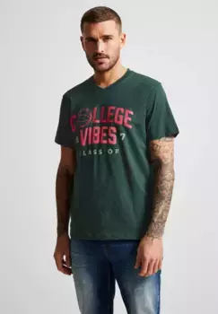 Рубашка с круглым вырезом STREET ONE MEN, меланжевого цвета, зеленый