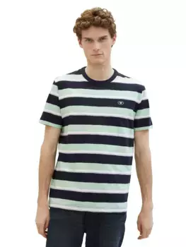 Рубашка с круглым вырезом TOM TAILOR в полоску, цвет Navy Mint Multi Bold Stripe