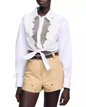 Рубашка с кружевной мани-манишкой Andrea Sandro, белый