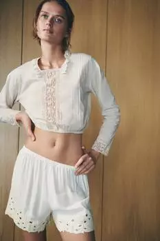 Рубашка с кружевной отделкой ZARA, устрично-белый