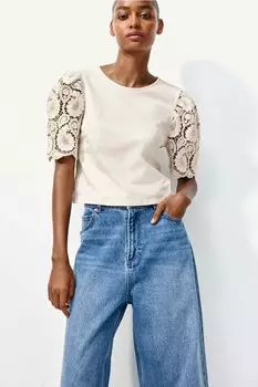 Рубашка с кружевными рукавами H&M, бежевый