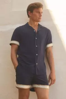 Рубашка с кубинским воротником и манжетами Valbonne ch Reiss, синий