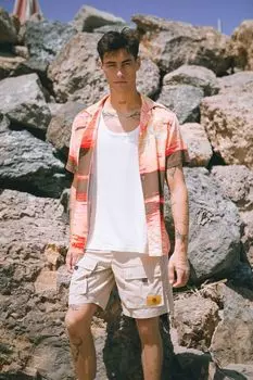 Рубашка с кубинским воротником и рисунком заката Forever 21, красный