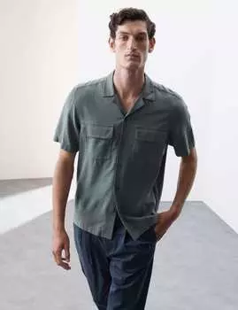 Рубашка с кубинским воротником из льняной смеси Autograph, серый