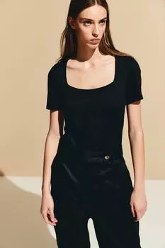 Рубашка с квадратным вырезом H&M, черный