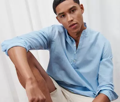 Рубашка с льном Tchibo, светло-синий