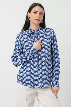 Рубашка с лентой и фигурным узором United Colors Of Benetton, синий