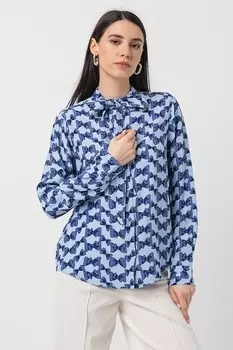 Рубашка с лентой и фигурным узором United Colors of Benetton, ультрамариновый, лавандовый, темно-синий