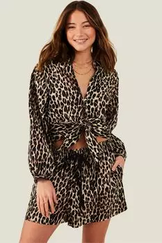 Рубашка с леопардовым принтом и завязкой спереди Accessorize, коричневый
