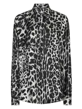 Рубашка с леопардовым принтом Roberto Cavalli, черный