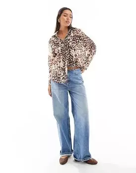 Рубашка с леопардовым принтом в коричневом цвете Mango
