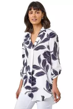 Рубашка с линейным цветочным принтом Roman, синий