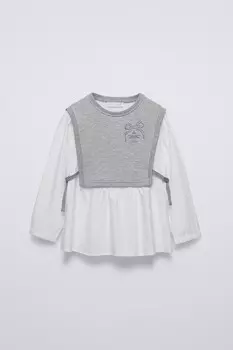Рубашка с маленькими бантиками ZARA, серый мергель
