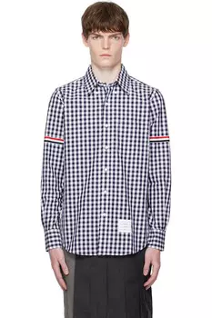Рубашка с манжетой в клетку из поплина Thom Browne, синий