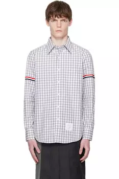 Рубашка с манжетой в клетку из поплина Thom Browne, серый