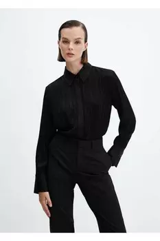 Рубашка с металлизированной нитью Mango, черный