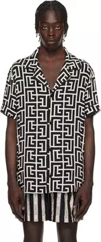 Рубашка с монограммой в черно-белых тонах Balmain, Ivoire/Noir