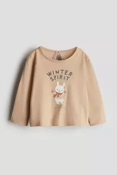 Рубашка с мотивным принтом H&M, бежевый