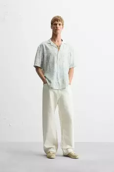 Рубашка с мозаичным принтом ZARA, светло-зеленый
