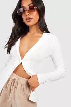 Рубашка с мяткими пуговицами в ребрушку Boohoo, белый