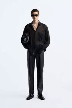 Рубашка с мятым эффектом ZARA, черный