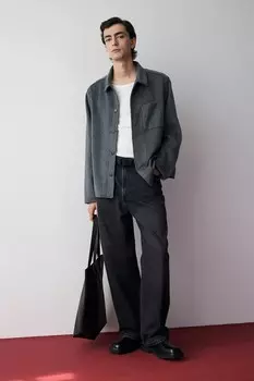 Рубашка с начесом обычного кроя H&M, серый