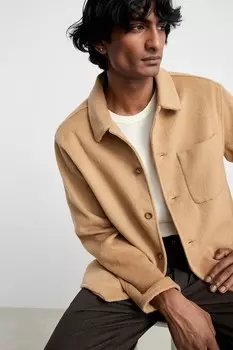 Рубашка с начесом обычного кроя H&M, бежевый