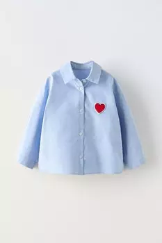 Рубашка с нашивкой сердце ZARA, синий