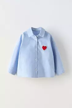 Рубашка с нашивкой сердце ZARA, синий