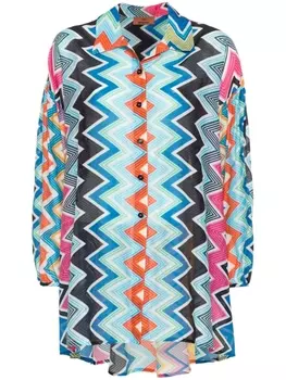 Рубашка с объемными рукавами зигзаг Missoni, синяя