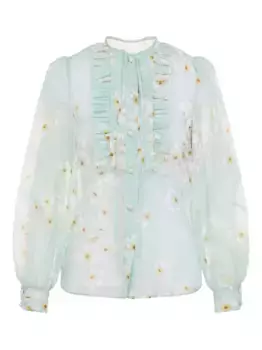 Рубашка с оборками и цветочным принтом VALENTINO GARAVANI, синий