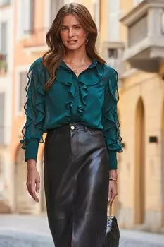 Рубашка с оборками Sosandar, зеленый