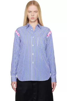 Рубашка с отделкой в сине-белую полоску в клетку Comme des Garons Shirt