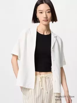Рубашка с открытым воротником из смесового льна Uniqlo, цвет 01 белый