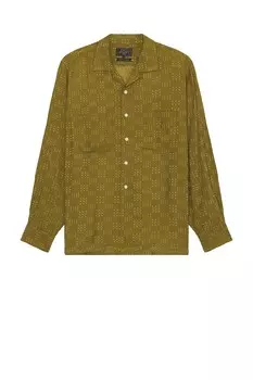 Рубашка с открытым воротником, жаккардовая Beams Plus, оливковый