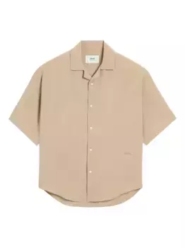 Рубашка с открытым воротом и короткими рукавами AMI Paris, коричневый