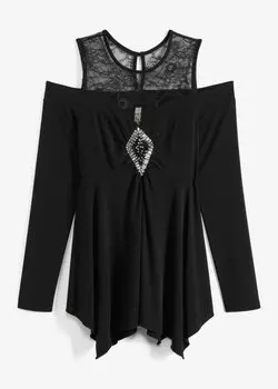 Рубашка с открытыми плечами и кружевом Bodyflirt Boutique, черный