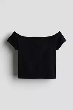Рубашка с открытыми плечами из трикотажа H&M, черный