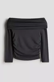 Рубашка с открытыми плечами из трикотажа H&M, серый