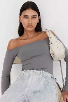 Рубашка с открытыми плечами из трикотажа H&M, серый