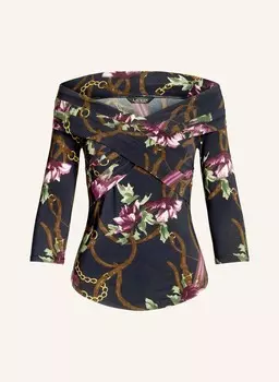 Рубашка с открытыми плечами из трикотажа с рукавами 3/4 LAUREN RALPH LAUREN, темно-синий/коричневый