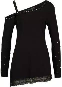 Рубашка с открытыми плечами с кружевом и жемчугом Bpc Selection Premium, черный