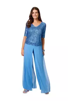 Рубашка с пайетками HERMANN LANGE Collection, с V-образным вырезом, синий