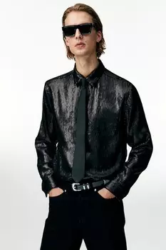 Рубашка с пайетками обычного кроя H&M, черный