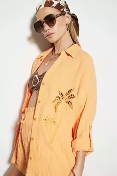 Рубашка с пальмовой вышивкой River Island, оранжевый