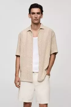 Рубашка с перфорацией Mango, бежевый